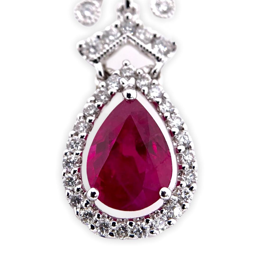 Modern Paris Craft House 1.31 Carat Ruby Diamond Pendant in 18 Karat White Gold For Sale