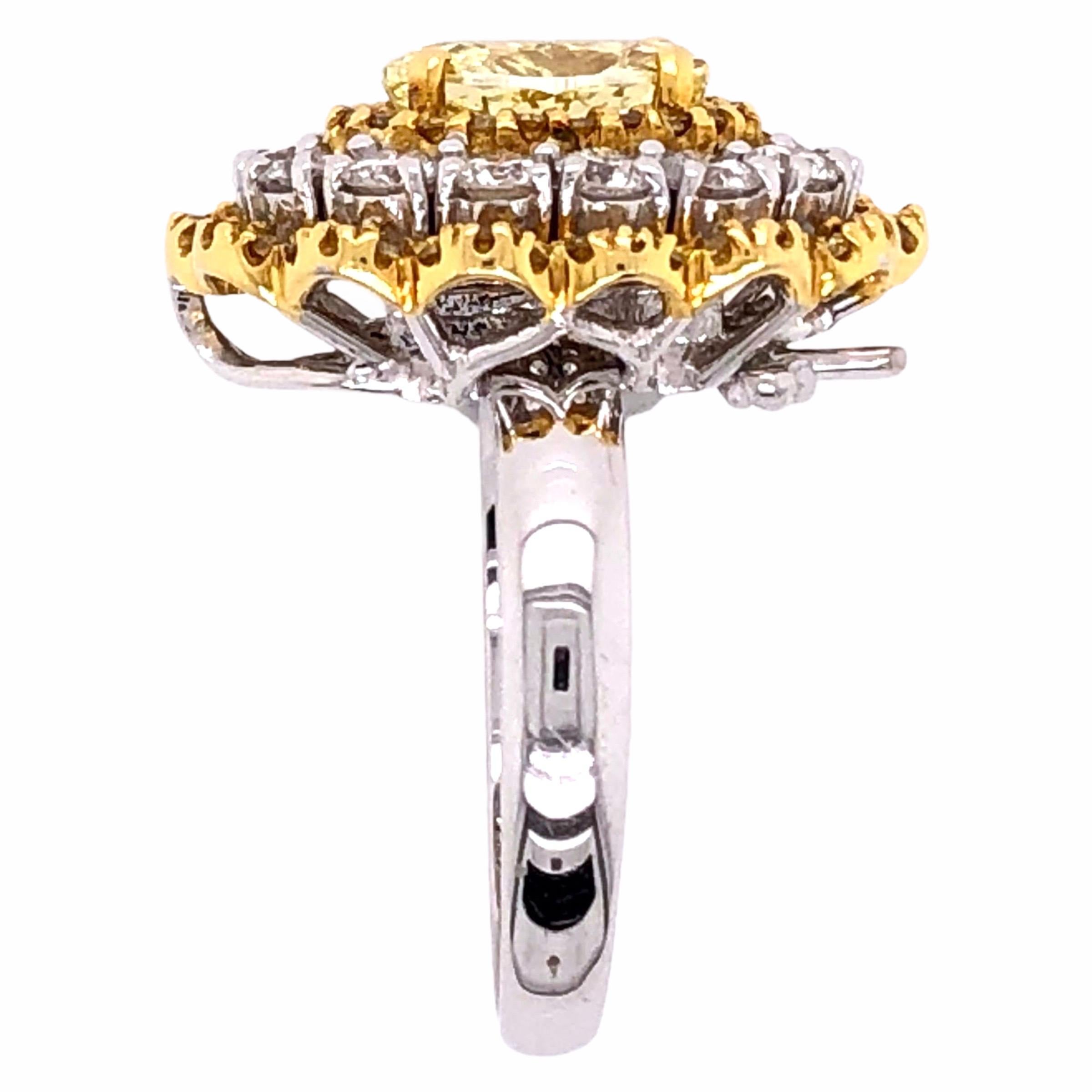Victorian Paris Craft House 1.32ct Fancy Yellow Diamond Cocktail Ring/Pendant in 18K Gold For Sale