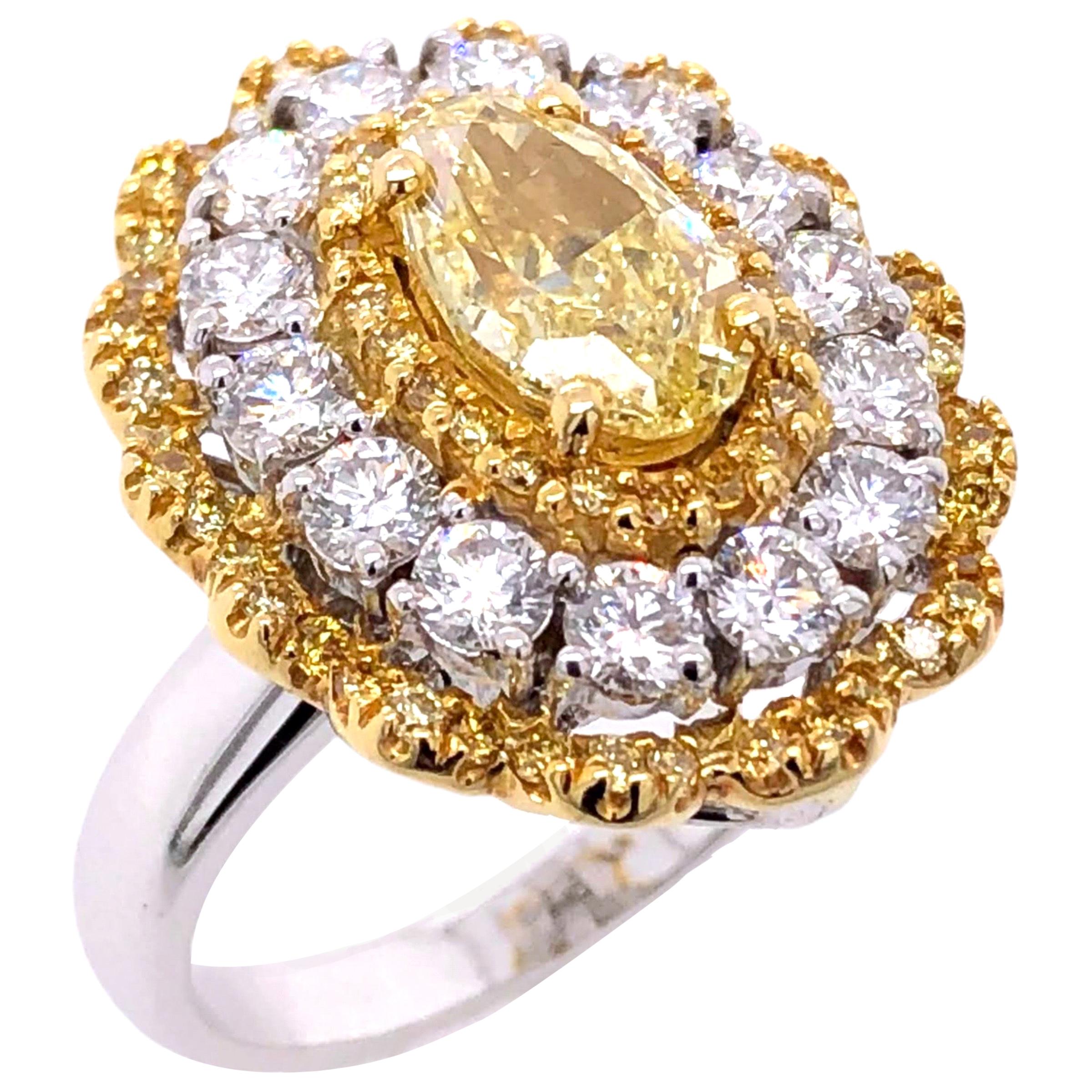 Paris Craft House 1.32ct Fancy Yellow Diamond Cocktail Ring/Pendant in 18K Gold For Sale