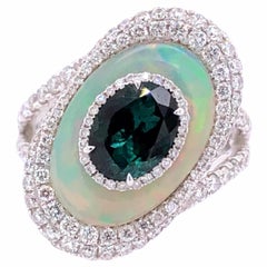 Paris Craft House 1.45ct Tourmaline Opal Diamond Cocktail Ring in 18 Karat Gold