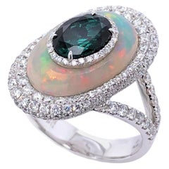 Paris Craft House 1.45ct Tourmaline Opal Diamond Cocktail Ring in 18 Karat Gold