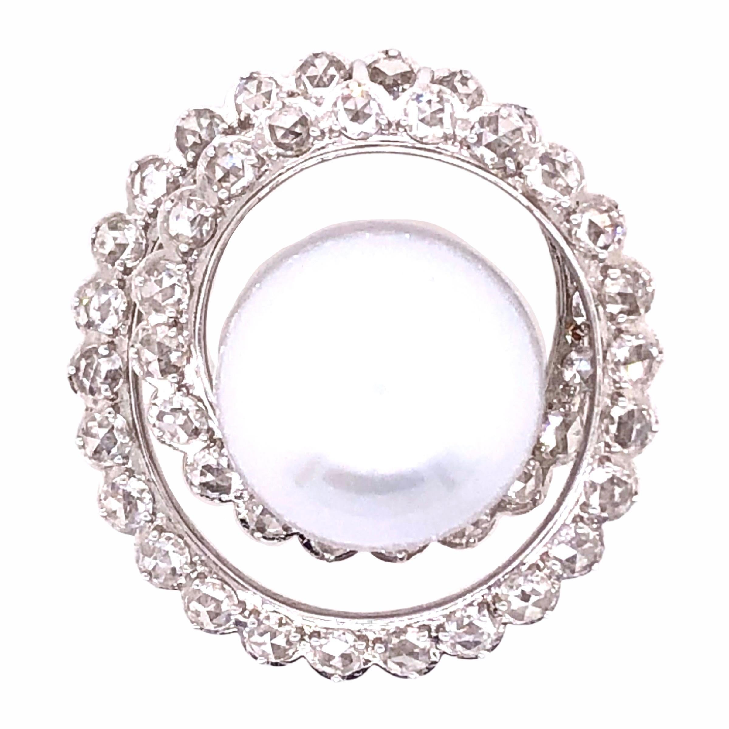 Victorian Paris Craft House South Sea Pearl Diamond Pendant in 18 Karat White Gold For Sale