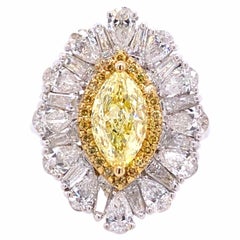 Paris Craft House 1.51 Carat GIA Yellow Diamond Cluster Ring/Pendant in 18K Gold