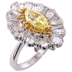 Paris Craft House 1.51 Carat GIA Yellow Diamond Cluster Ring/Pendant in 18K Gold
