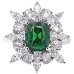 Paris Craft House 1.56 Carat Tsavorite Diamond Ring in 18 Karat White Gold