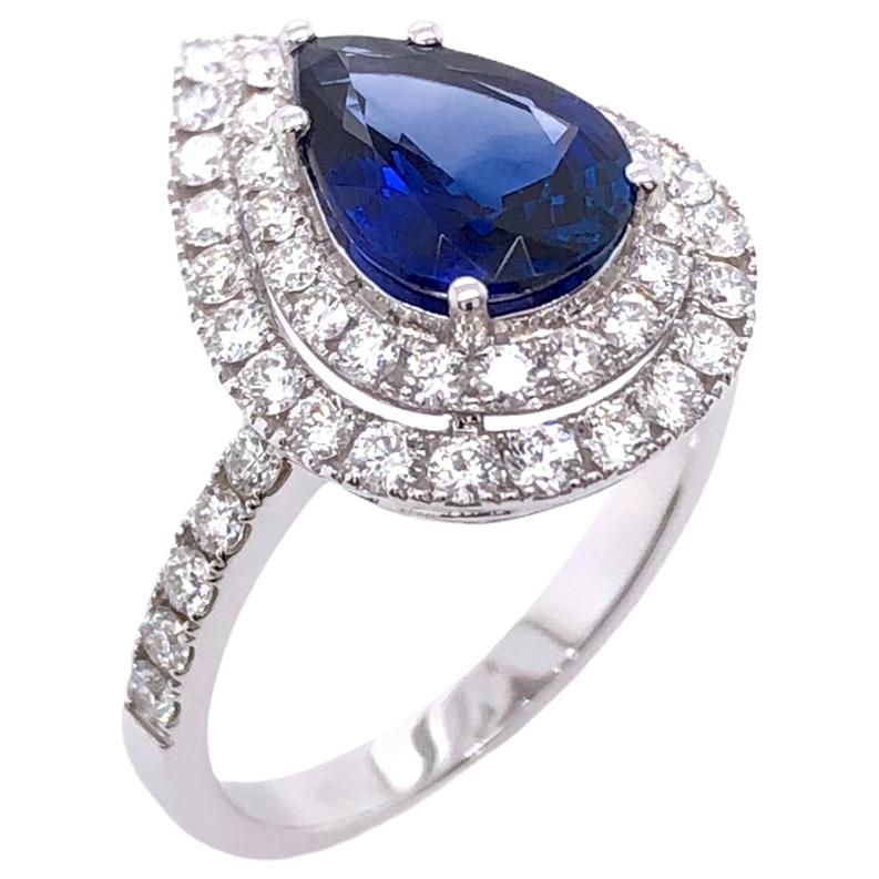 Paris Craft House 1.85 Carat Blue Sapphire Diamond Cocktail Ring in 18K Gold For Sale