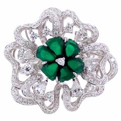 Paris Craft House 1.87ct Rough-Cut Emerald Diamond Flower Cocktail Ring in Gold