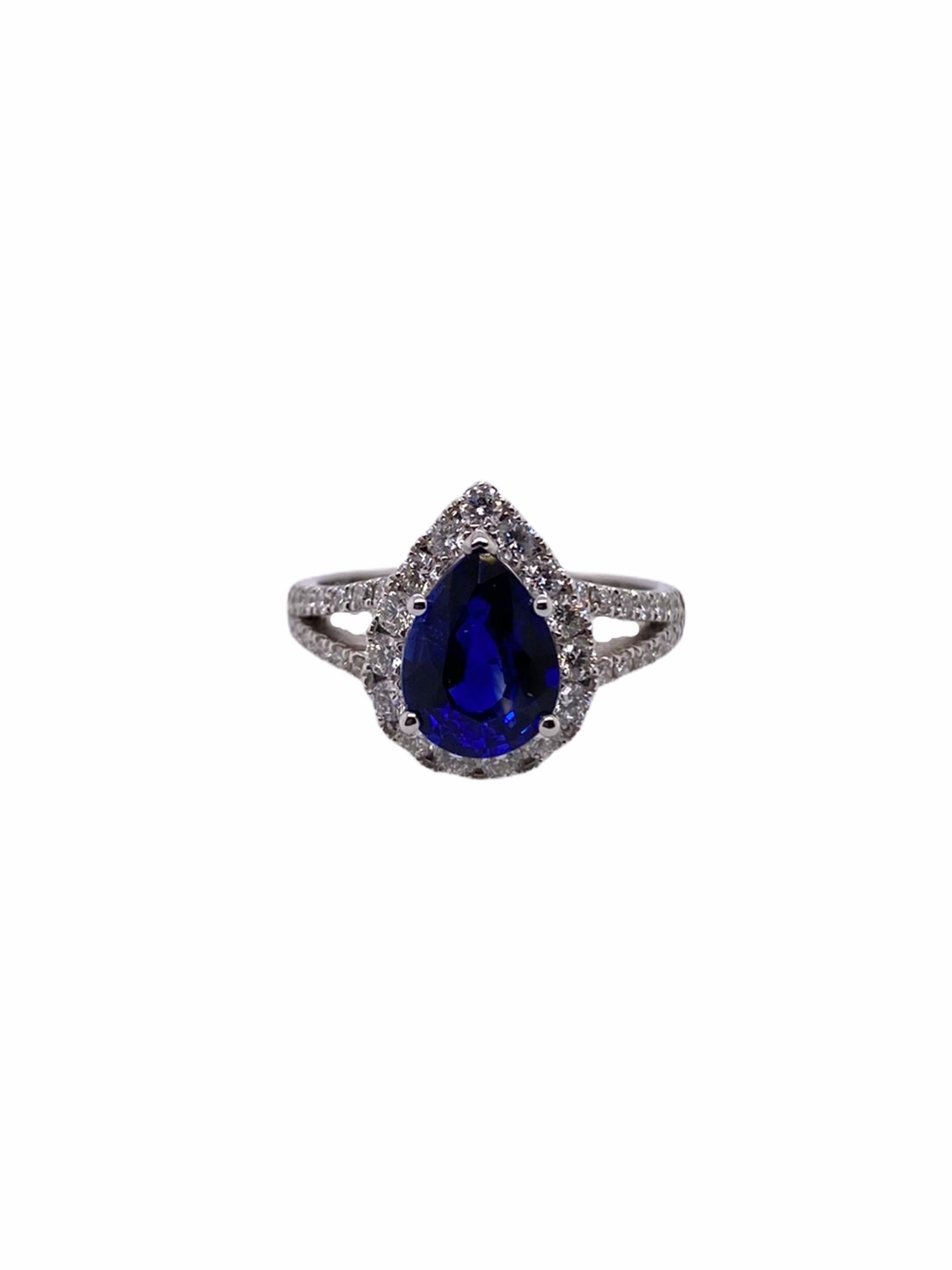 In this article, PARIS Craft House presents a classic Sapphire Ring. Featured on this piece is a 1.90ct royal blue Pear-cut Sapphire in elevated prong setting, an elevated setting increases the visibility of the center piece under the light. This