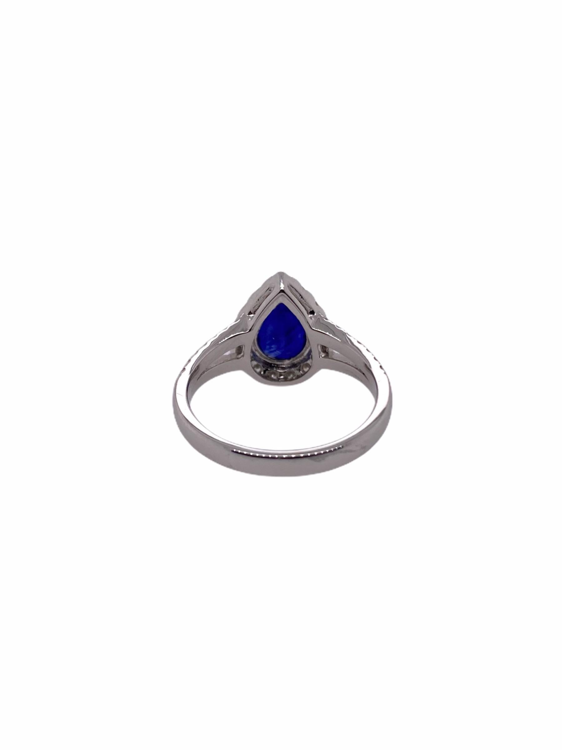 Pear Cut Paris Craft House 1.90ct Royal Blue Sapphire Diamond Ring in 18 Karat Gold For Sale