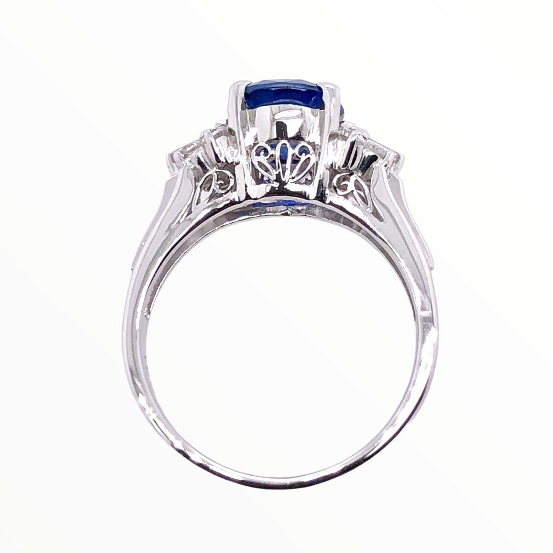 Oval Cut Paris Craft House 2.13 Carat Blue Sapphire Diamond Cocktail Ring in Platinum For Sale