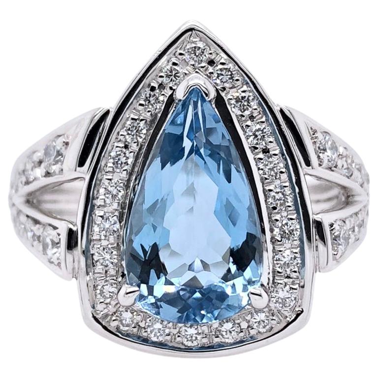 Paris Craft House 2.16 Carat Aquamarine Diamond Ring in Platinum For Sale