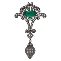 Paris Craft House 2.16 Carat GRS Emerald Diamond Brooch/Pendant in Platinum