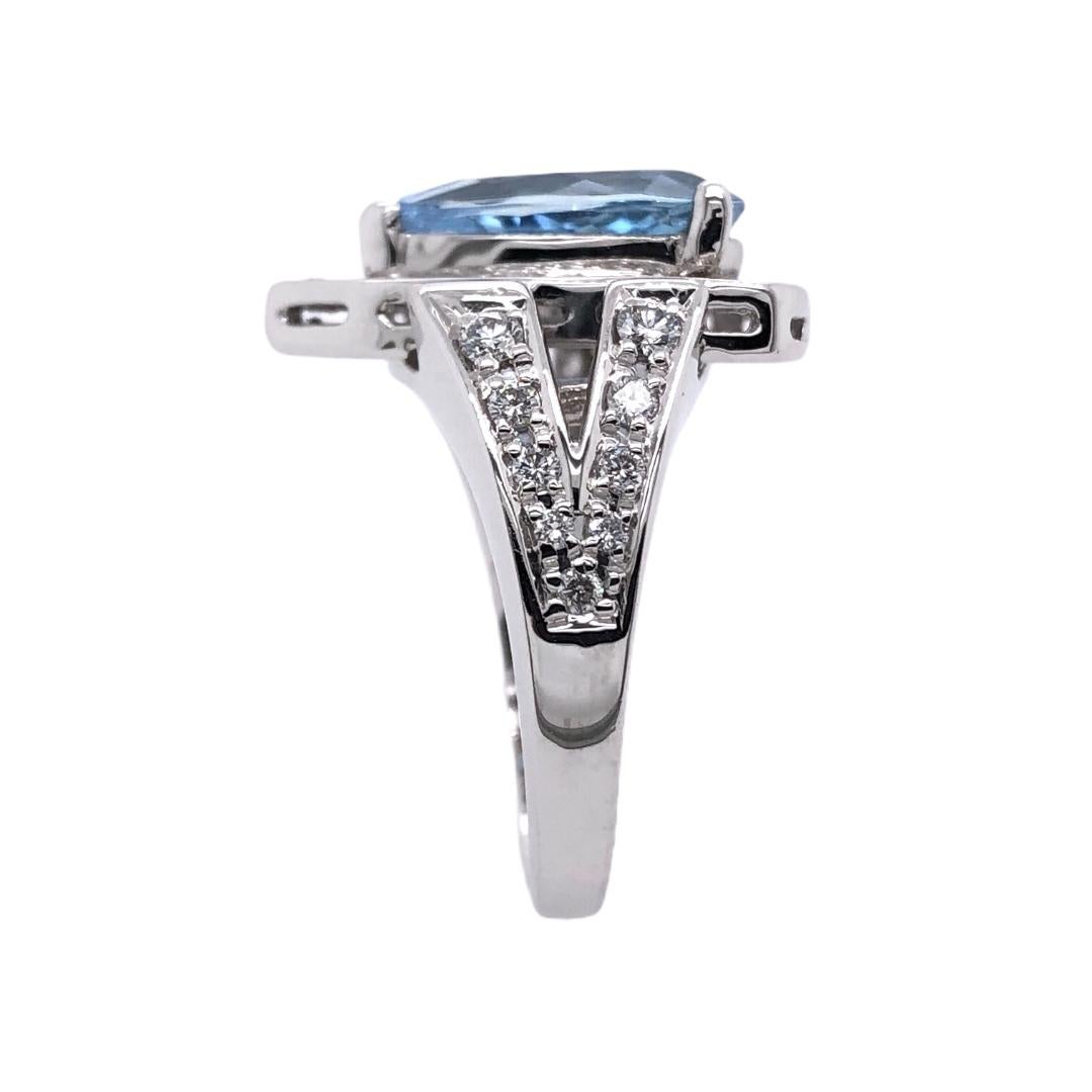 Modern Paris Craft House 2.16 Carat Aquamarine Diamond Ring in Platinum For Sale