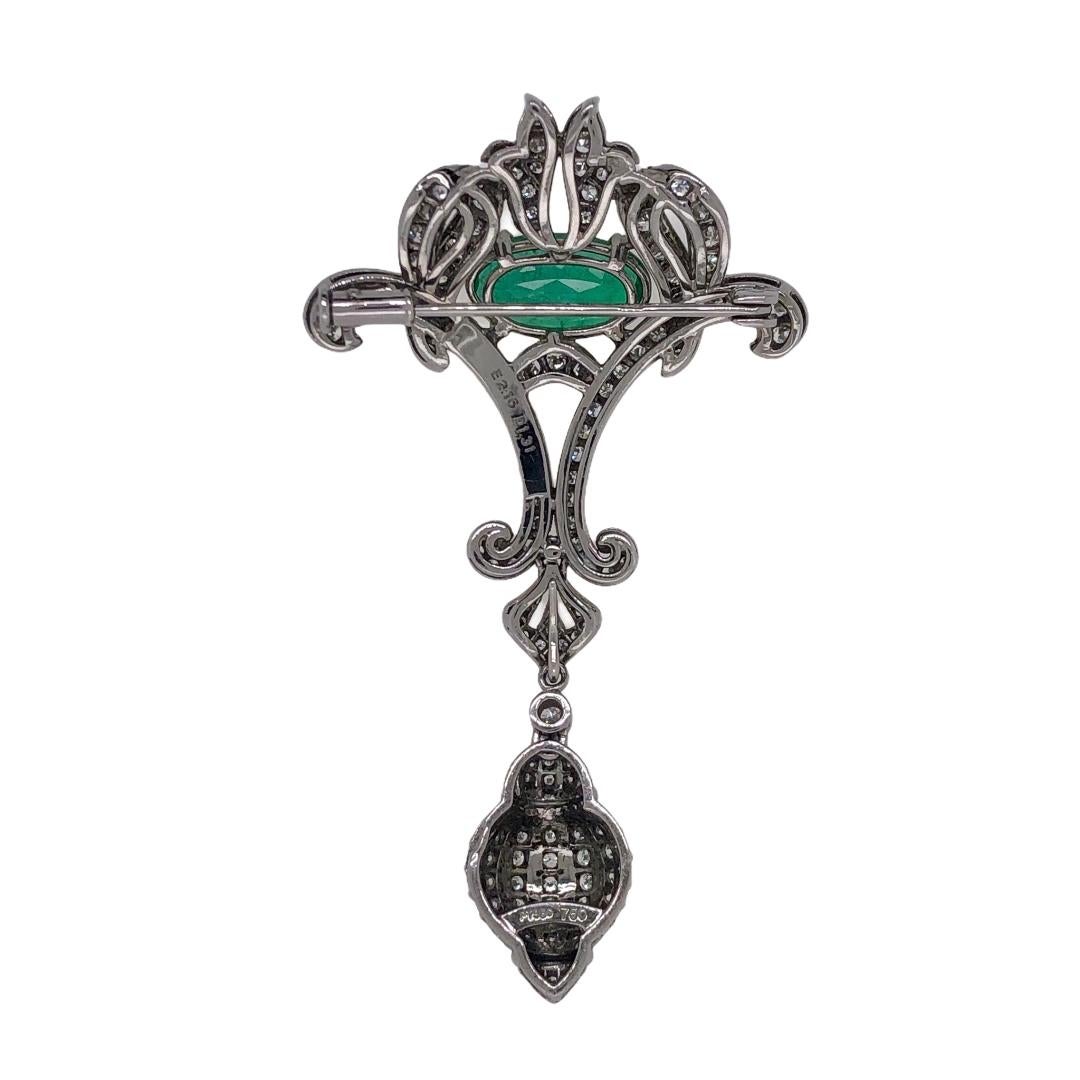PARIS Craft House 2.16ct GRS Emerald Diamond Antique Brooch/Pendant in Platinum.

- 1 GRS Certified Oval-cut Emerald/2.16ct
- 98 Round Diamonds/1.31ct
- PT900 Platinum/12.54g
- Rhodium

Designed and crafted at PARIS Craft House.