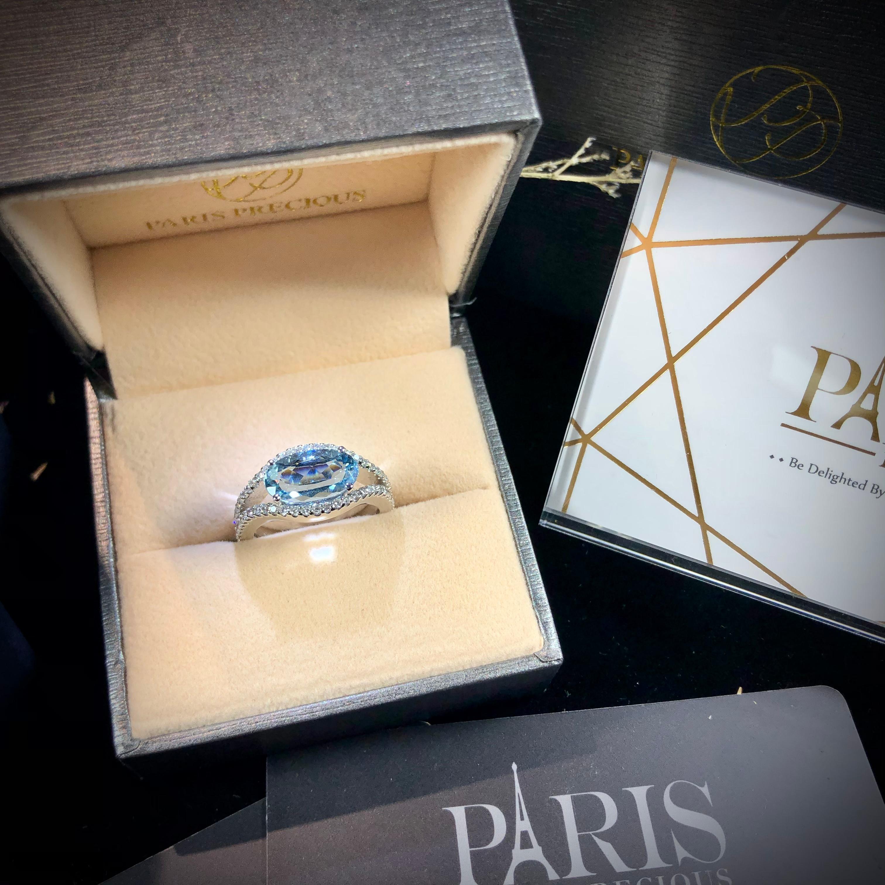 Women's Paris Craft House 2.81 Carat Aquamarine Diamond Ring in 18 Karat White Gold For Sale