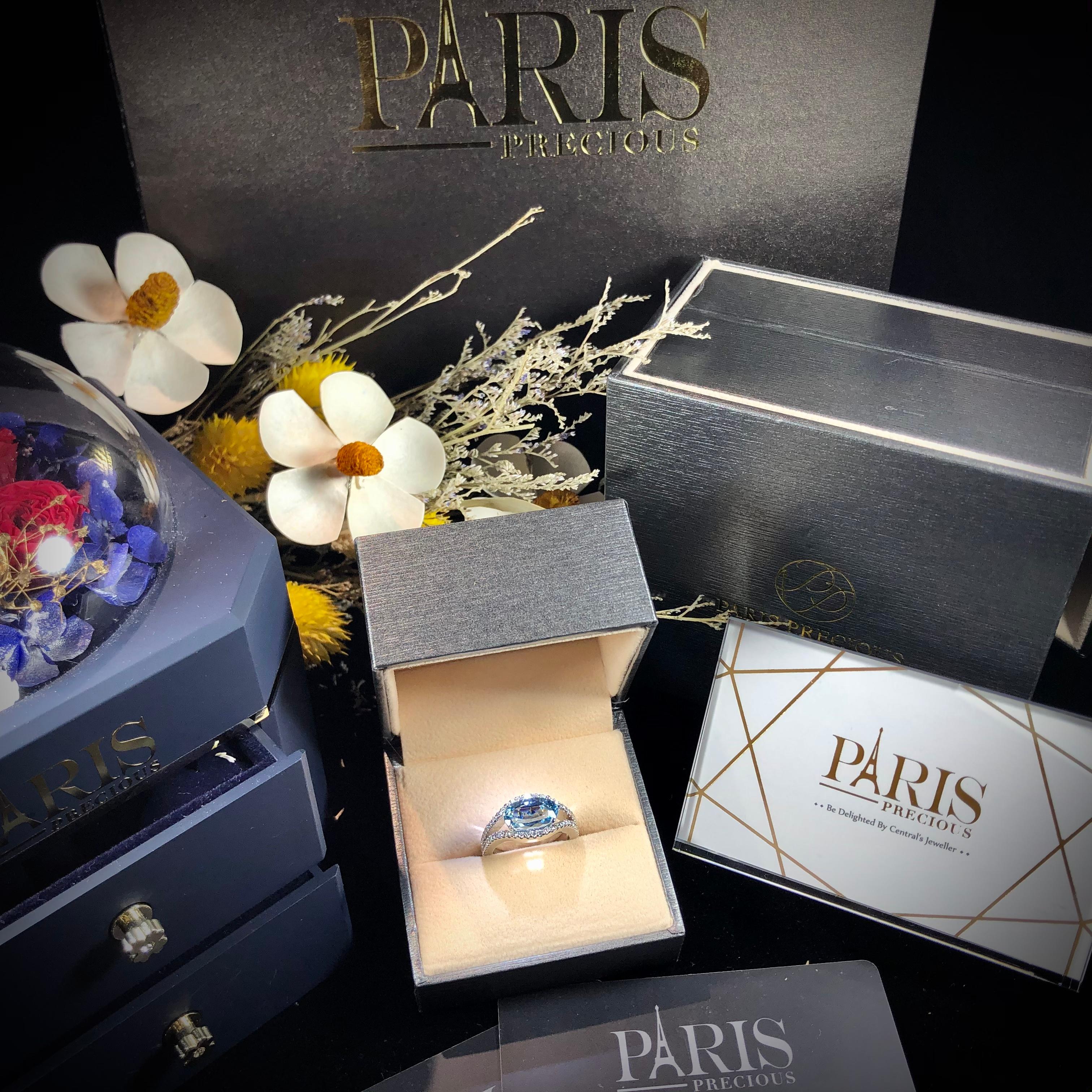 Paris Craft House 2.81 Carat Aquamarine Diamond Ring in 18 Karat White Gold For Sale 1