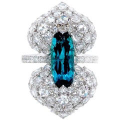 Paris Craft House 2.92 Carat Indicolite Tourmaline Diamond Ring in 18 Karat Gold