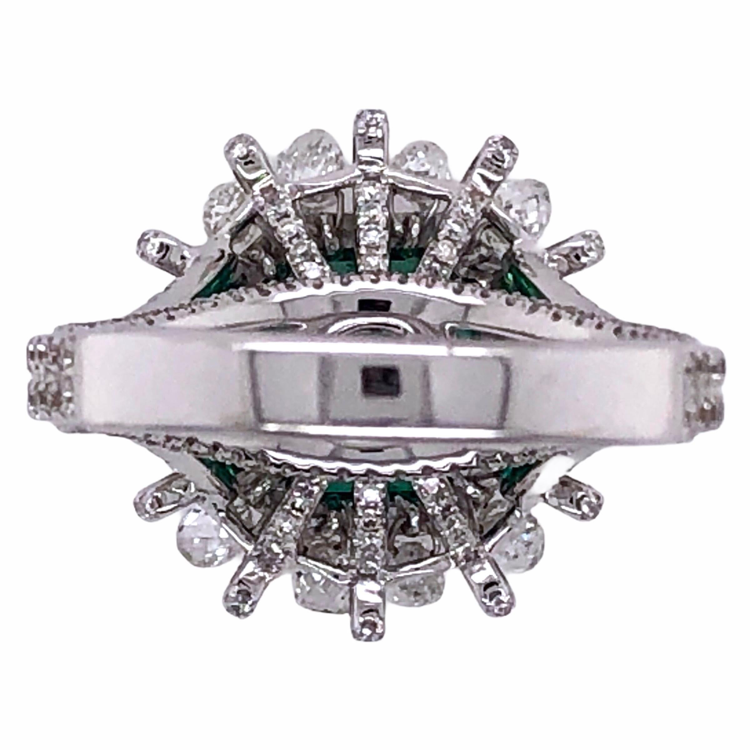 Women's or Men's Paris Craft House 2.98 Carat Emerald Diamond Ring in 18 Karat White Gold For Sale