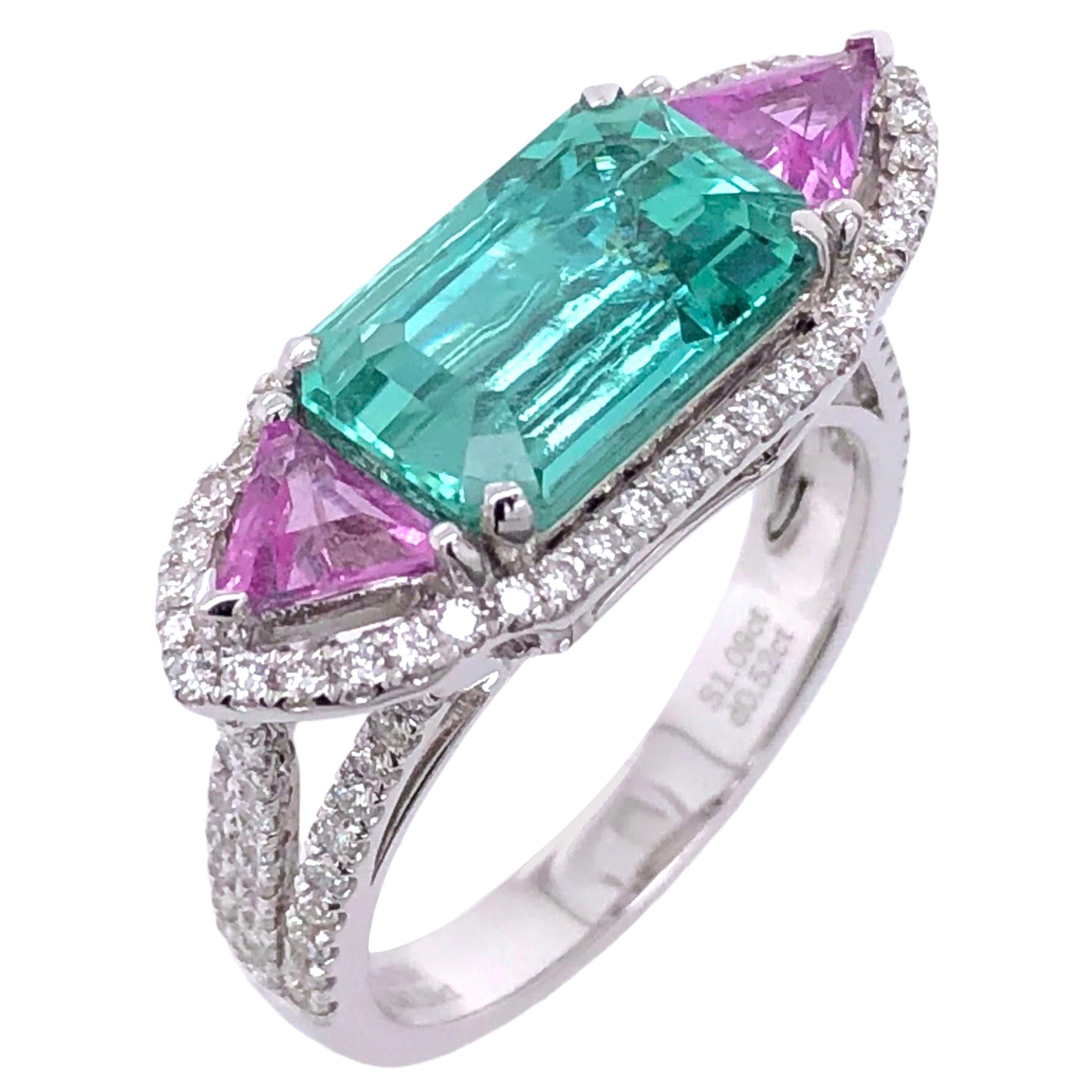 Paris Craft House 3.24 Carat GRS Certified Emerald Pink Sapphire Diamond Ring For Sale