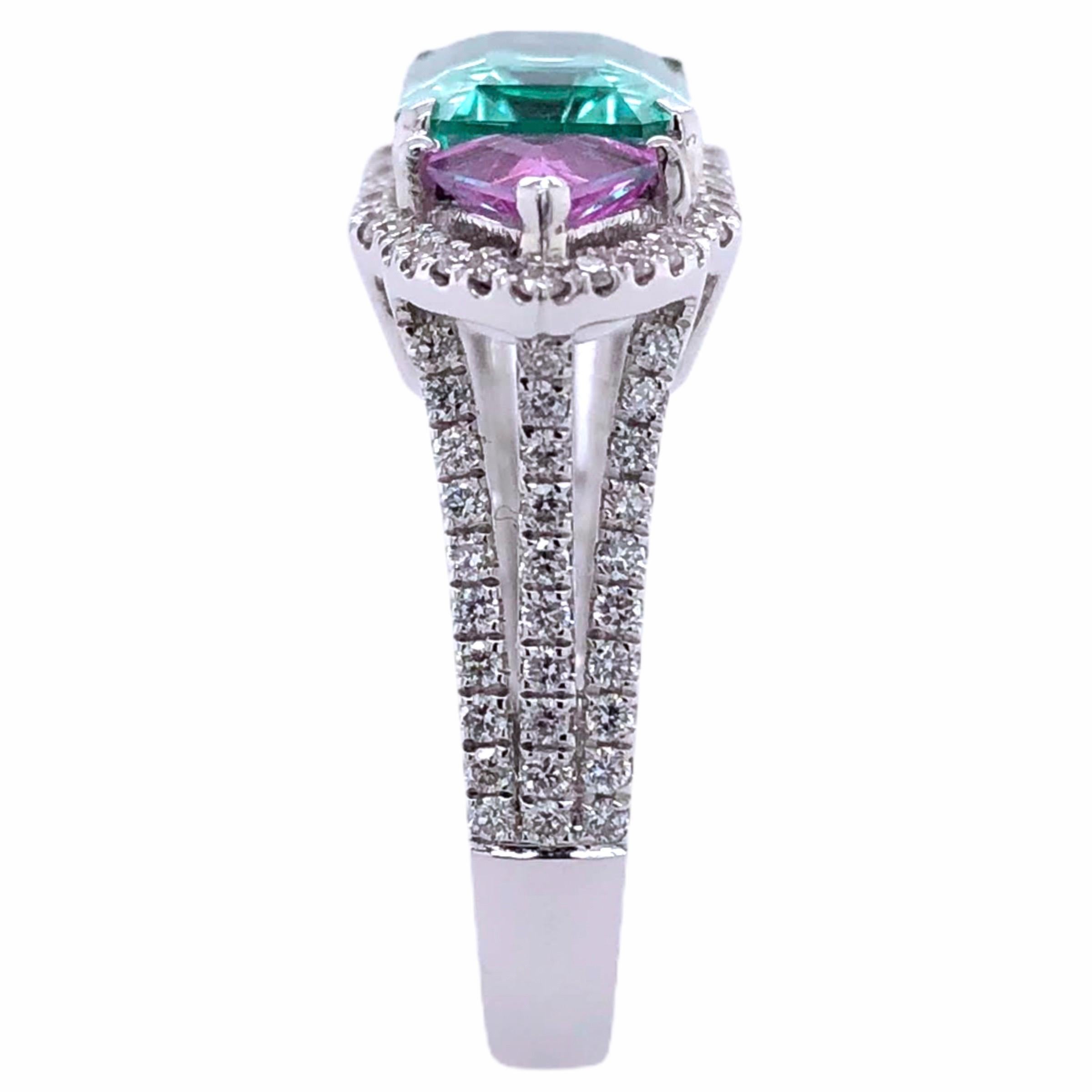 Modern Paris Craft House 3.24 Carat GRS Certified Emerald Pink Sapphire Diamond Ring For Sale