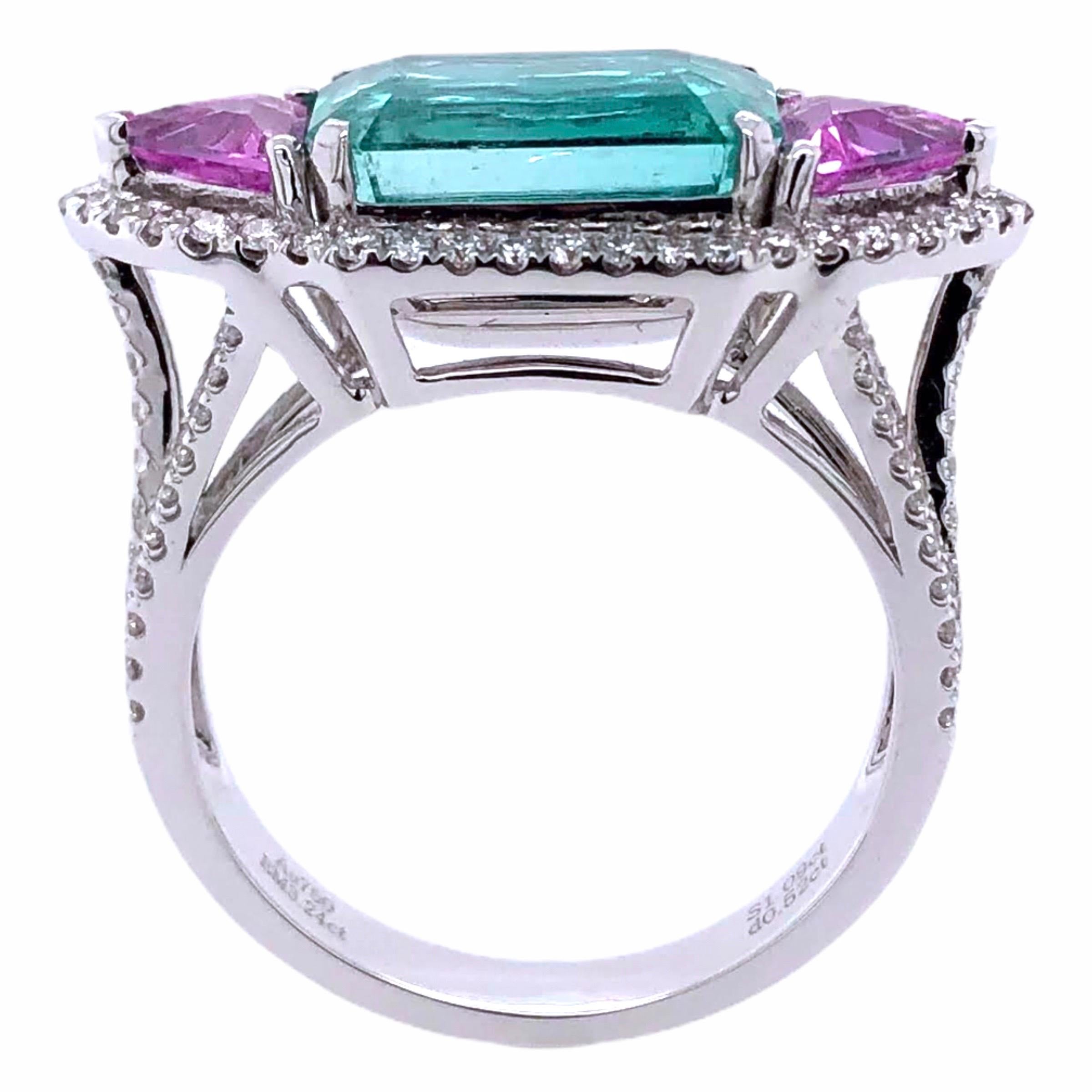 Emerald Cut Paris Craft House 3.24 Carat GRS Certified Emerald Pink Sapphire Diamond Ring For Sale