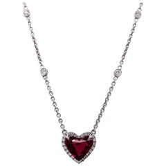 Paris Craft House 3.30 Carat Spinel Diamond Heart Necklace in 18 Karat Gold