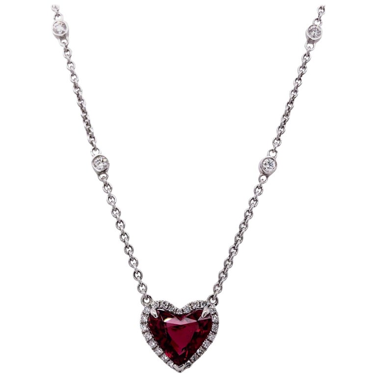 Paris Craft House 3.30 Carat Spinel Diamond Heart Necklace in 18 Karat ...