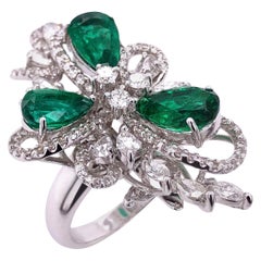 Paris Craft House 3.33 Carat Emerald Diamond Cluster Ring in 18 Karat White Gold
