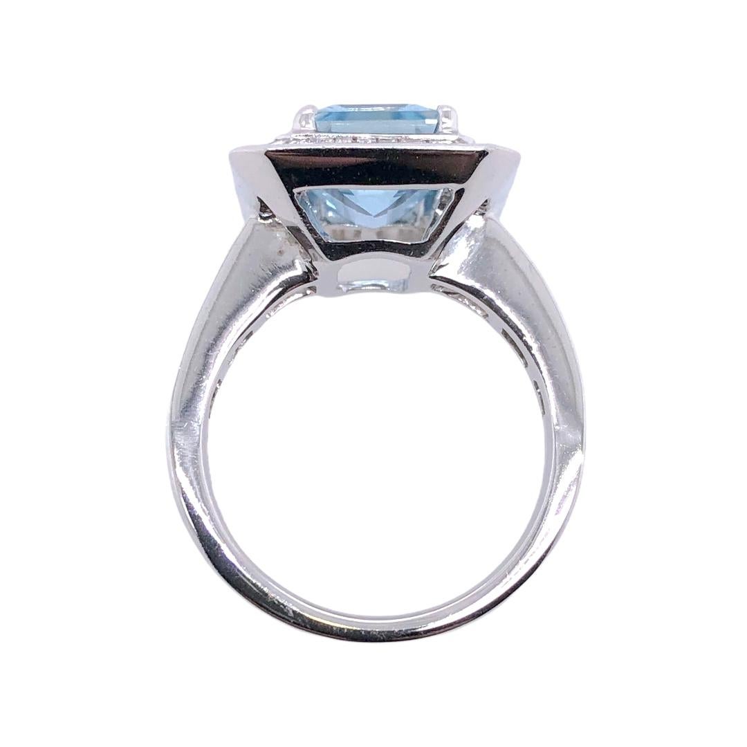 Modern Paris Craft House 3.63 Carat Aquamarine Diamond Ring in 18 Karat White Gold For Sale