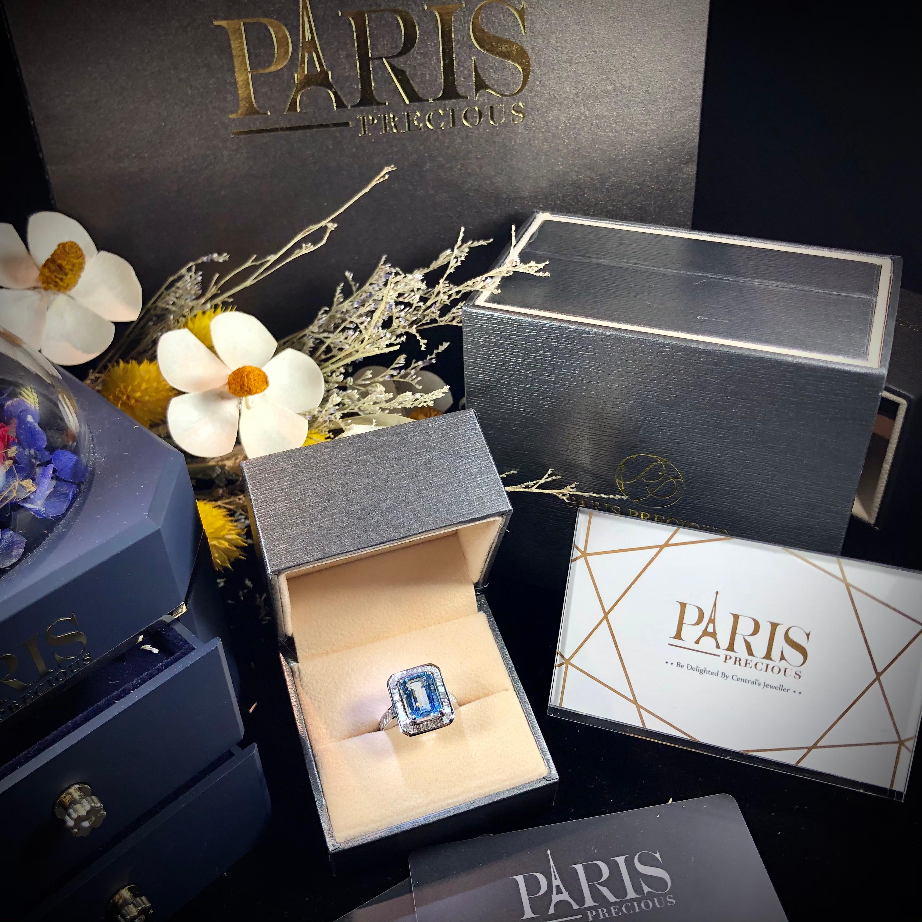 Paris Craft House 3.63 Carat Aquamarine Diamond Ring in 18 Karat White Gold For Sale 3