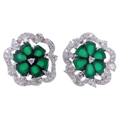 Paris Craft House 3.69ct Rough-Cut Emerald Diamond Stud Earrings in White Gold