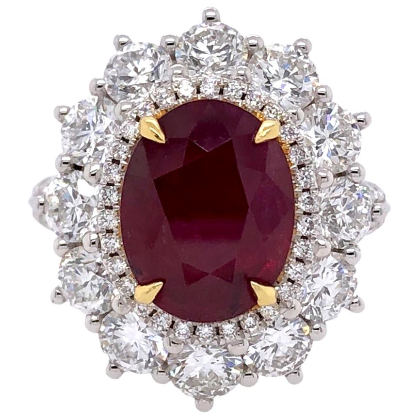 Paris Craft House 4.18 Carat GRS Mozambique Ruby Diamond Ring in Platinum For Sale