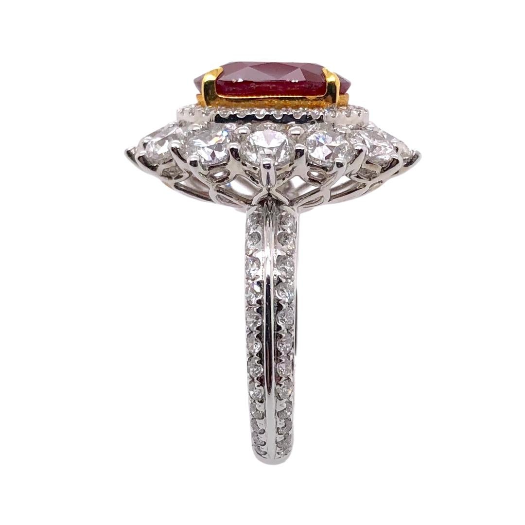 Victorian Paris Craft House 4.18 Carat GRS Mozambique Ruby Diamond Ring in Platinum For Sale