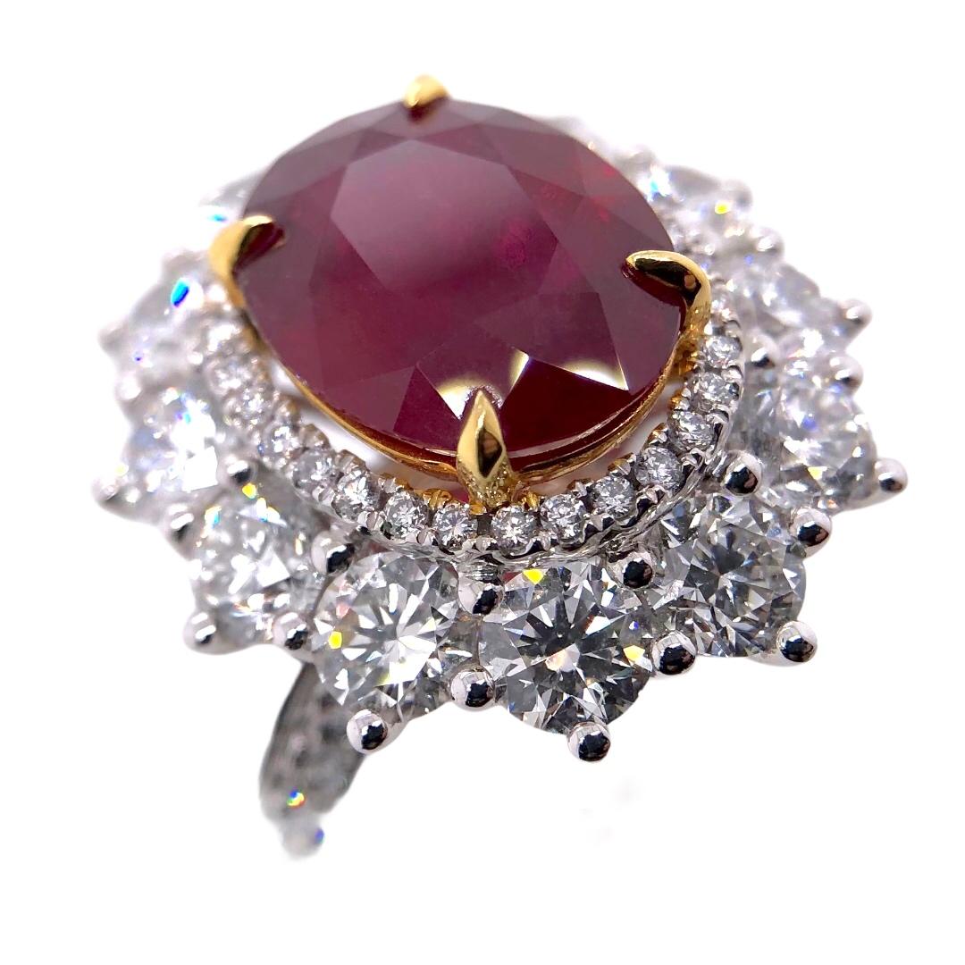 Oval Cut Paris Craft House 4.18 Carat GRS Mozambique Ruby Diamond Ring in Platinum For Sale