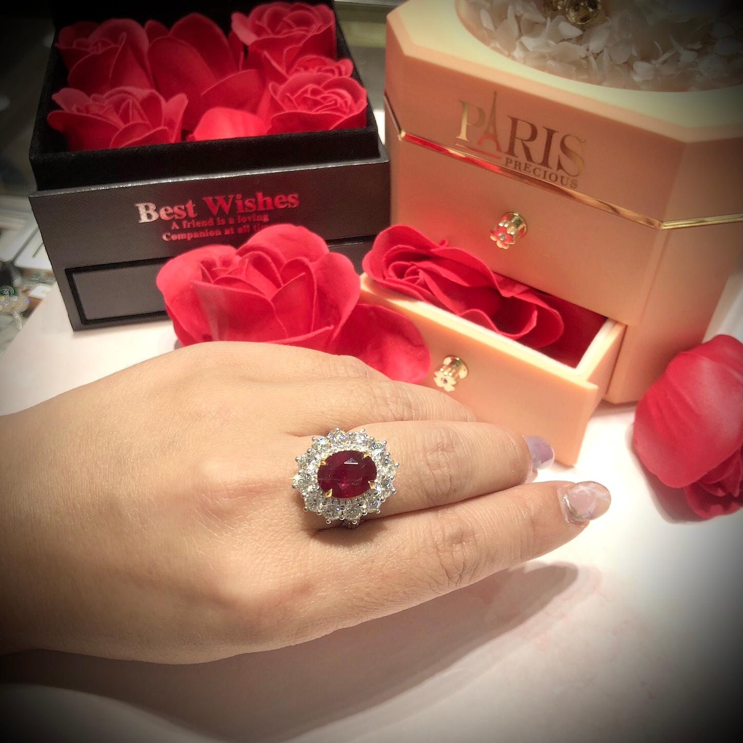 Paris Craft House 4.18 Carat GRS Mozambique Ruby Diamond Ring in Platinum For Sale 2