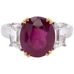 Paris Craft House 4.19 Carat Grs Ruby Diamond Ring in 18 Karat White Gold