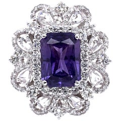 Paris Craft House 4.25 Carat Violet Sapphire Diamond Ring Pendant in 18K Gold