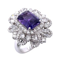 Paris Craft House 4.25 Carat Violet Sapphire Diamond Ring Pendant in 18K Gold