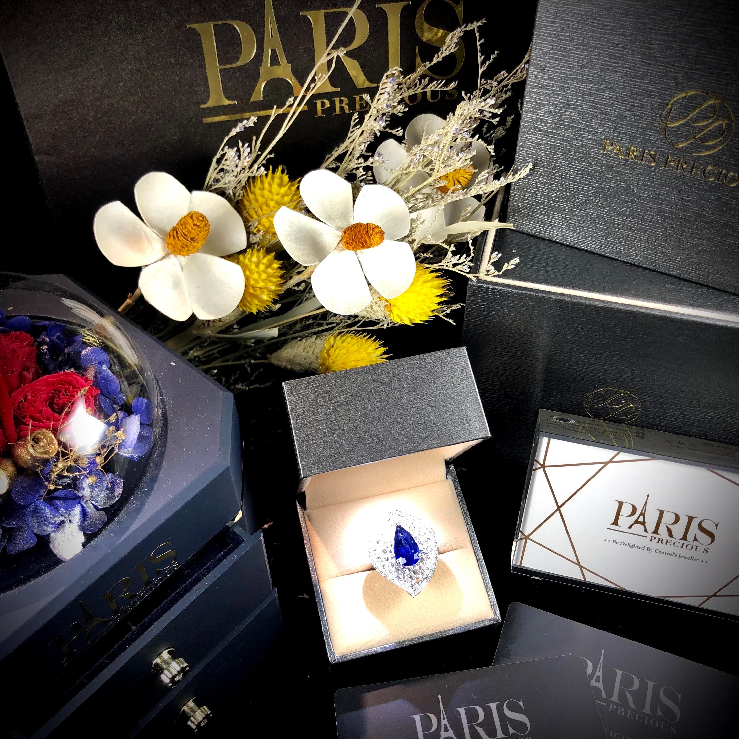 Paris Craft House 4.47ct Blue Sapphire Diamond Cocktail Ring in 18 Karat Gold For Sale 1
