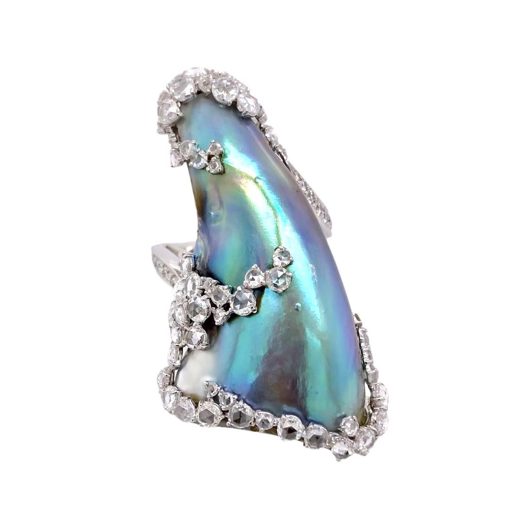 Modern Paris Craft House 49.68 Carat GIA Abalone Pearl Diamond Ring in 18 Karat Gold For Sale