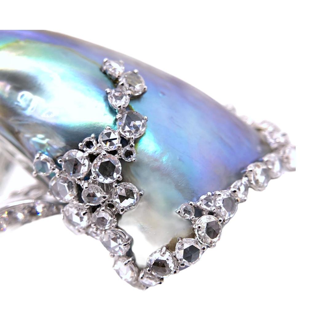 Rose Cut Paris Craft House 49.68 Carat GIA Abalone Pearl Diamond Ring in 18 Karat Gold For Sale