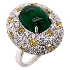 Paris Craft House 5.31 Carat Cabochon Emerald Yellow Diamond Ring in 18K Gold