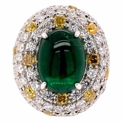 Paris Craft House 5.31 Carat Cabochon Emerald Yellow Diamond Ring in 18K Gold