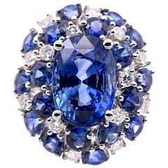 Paris Craft House 5.50 Carat Blue Sapphire Diamond Ring in 18 Karat White Gold