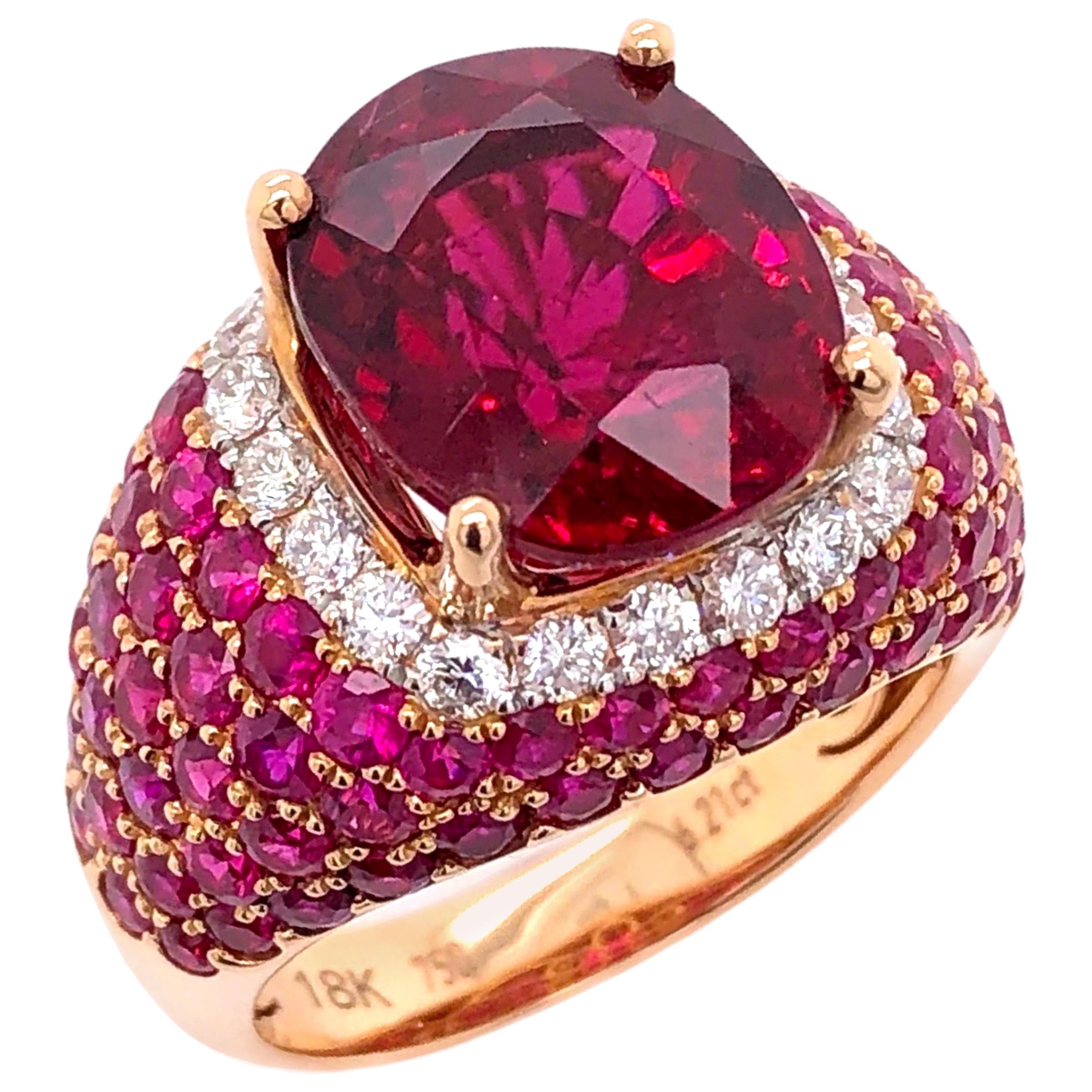 Paris Craft House 6.21 Carat Rubellite Ruby Diamond Ring in 18 Karat Rose Gold For Sale