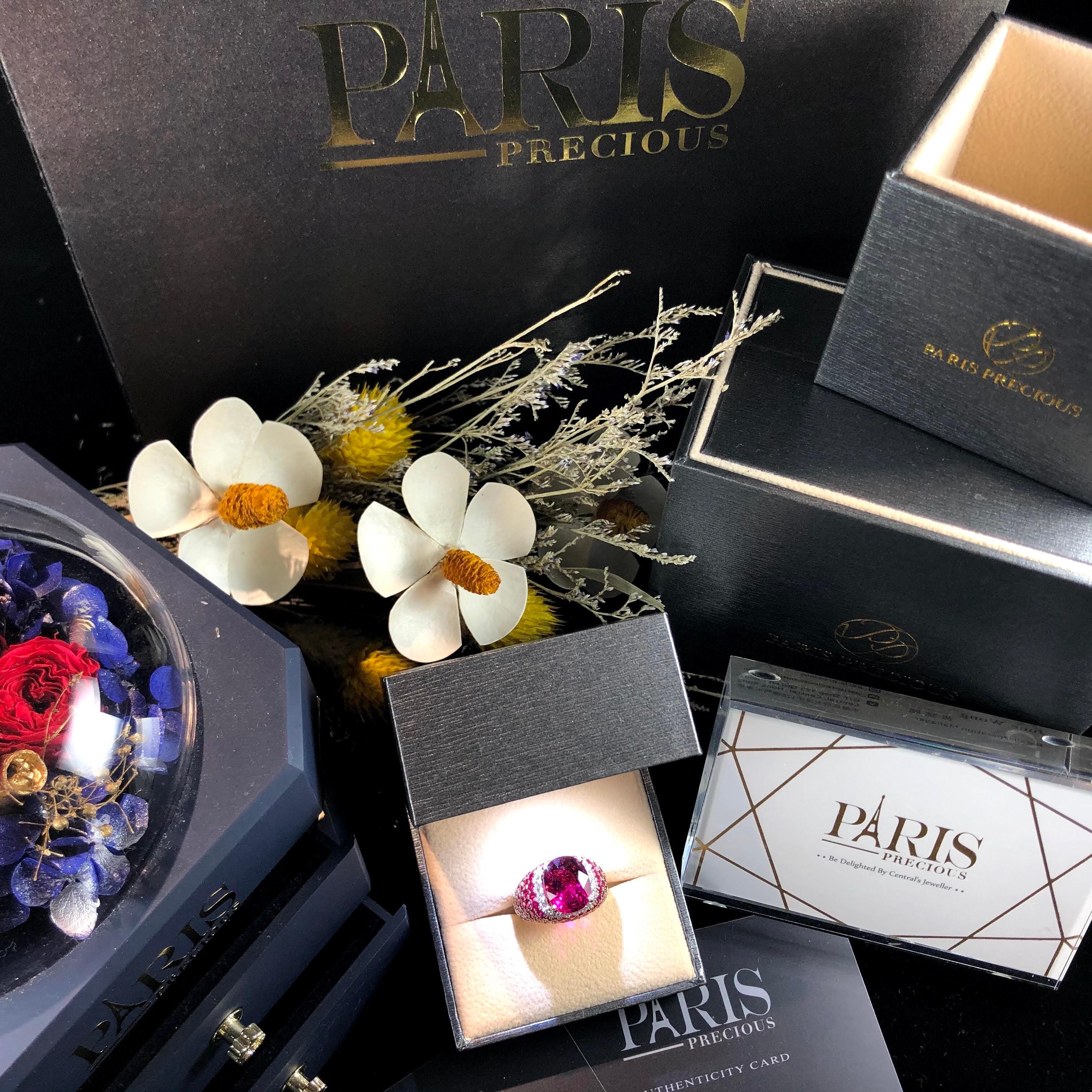 Women's or Men's Paris Craft House 6.21 Carat Rubellite Ruby Diamond Ring in 18 Karat Rose Gold For Sale