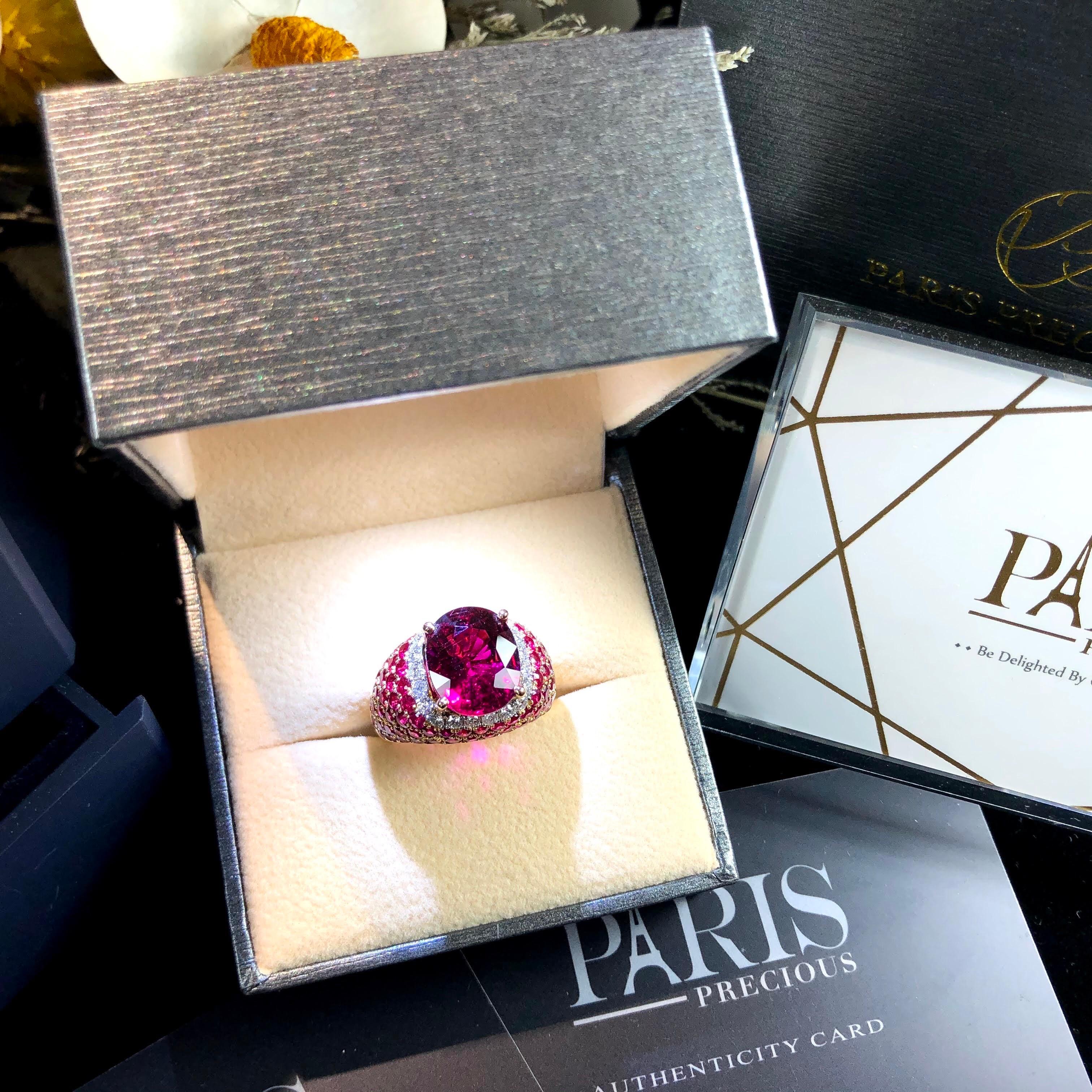 Paris Craft House 6.21 Carat Rubellite Ruby Diamond Ring in 18 Karat Rose Gold For Sale 1