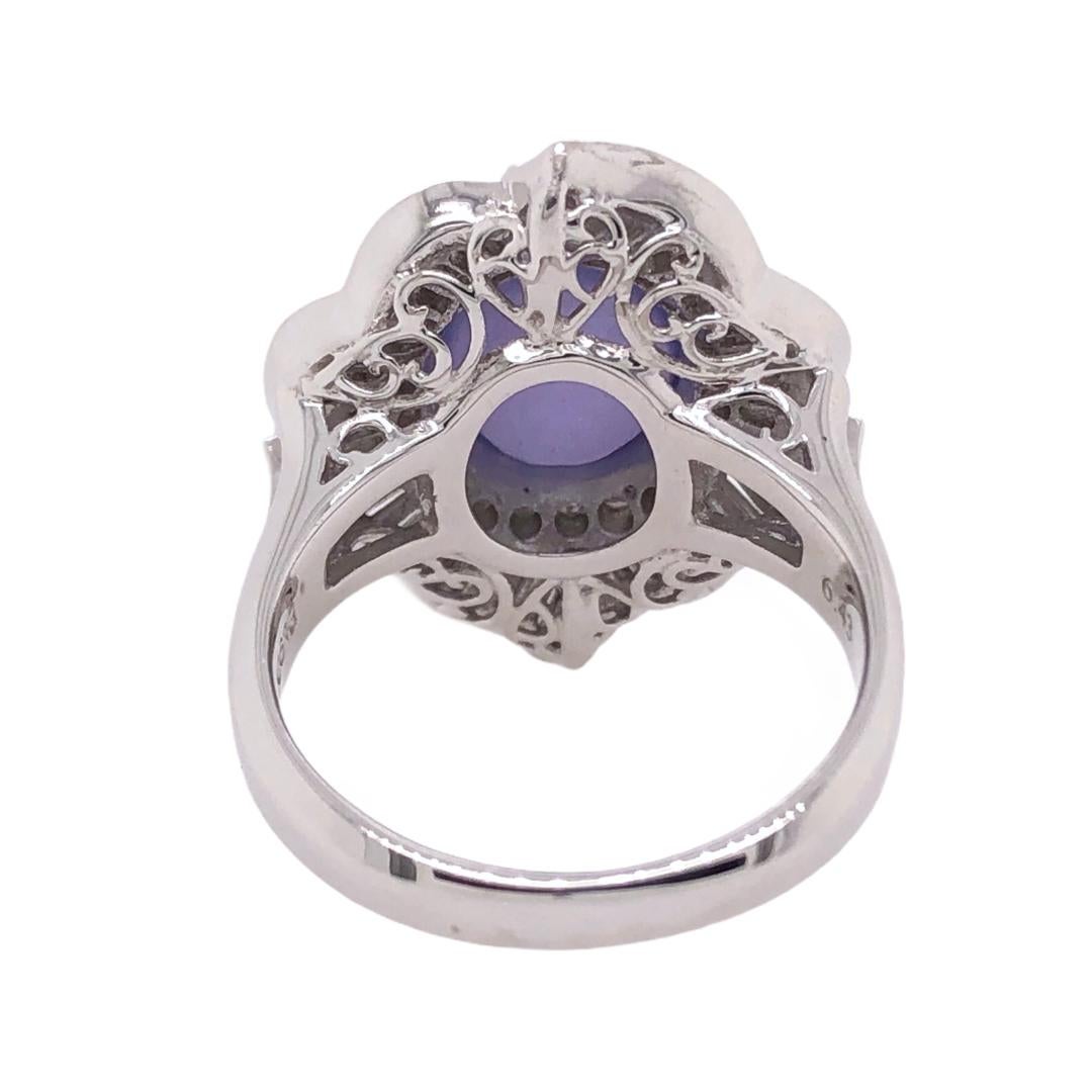 Modern Paris Craft House 6.43ct GRS Unheated Cabochon Purple Star Sapphire Diamond Ring For Sale