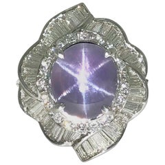 Paris Craft House 6.43ct GRS Unheated Cabochon Purple Star Sapphire Diamond Ring