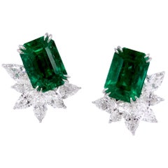 Paris Craft House 7.58 Carat GRS Emerald Diamond Earrings in 18 Karat White Gold